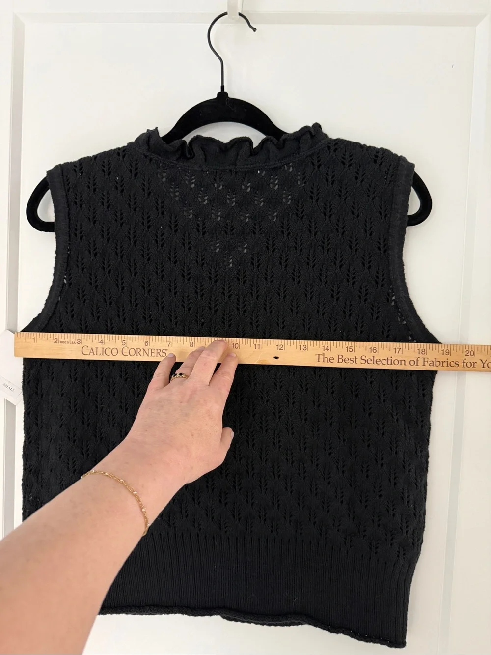 Vintage 90s Willow Black Cotton Pointelle Knit Sweater Vest Dark Academia S NWT